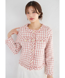 フリンジツイードジャケット 2月2日(月)オフィシャルサイト限定再販☆ tocco closet(トッコクローゼット)　※少量の在庫確保による再販売の為、交換は出来かねる場合がございます。予めご了承ください。※ホワイトの入荷はありません