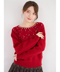 パール装飾ラメシャギーニットプルオーバー 2月2日(月)オフィシャルサイト限定再販☆tocco closet(トッコクローゼット)　※少量の在庫確保による再販売の為、交換は出来かねる場合がございます。予めご了承ください。※パープルの入荷はありません