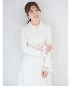 レース付きポロニットロングワンピース   tocco closet(トッコクローゼット) ＊スペシャルプライス品につき返品/キャンセル/配送日指定不可/ラッピング不可/少量在庫のセールの為交換は出来かねる場合がございます。
