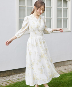 スタイルＵＰ見えするウエストシャーリングスキッパーフラワープリントワンピース 2月10日(火)再販決定☆ tocco closet(トッコクローゼット)　《Blossoming Spring 2026》