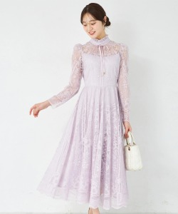 高貴な雰囲気で華やぐリボン付きパネル柄総レースワンピース  9月6日(日)再販決定☆ tocco closet(トッコクローゼット) ※ラベンダー少量の在庫確保による再販売の為、交換は出来かねる場合がございます。予めご了承ください。