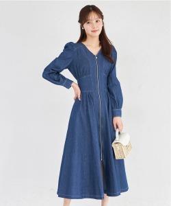 パールジップコルセットライクデニムワンピース tocco closet(トッコクローゼット) ＊スペシャルプライス品につき返品/キャンセル/配送日指定不可/ラッピング不可/少量在庫のセールの為交換は出来かねる場合がございます。