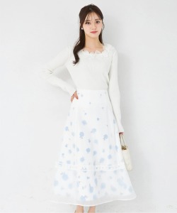 レースライン入りラメオーガンジーレイヤードフラワースカート  tocco closet(トッコクローゼット) ＊スペシャルプライス品につき返品/キャンセル/配送日指定不可/ラッピング不可/少量在庫のセールの為交換は出来かねる場合がございます。