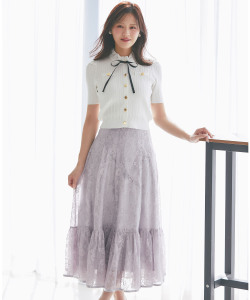 バックレースアップフラワーレースフレア切り替えスカート 4月18日(土)再販決定☆  tocco closet(トッコクローゼット)※高松瞳さんはラベンダー着用