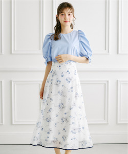 完売カラー5月再販予定！入荷連絡受付中☆バックレースアップチェリー×リボンプリントシアーフレアスカート tocco closet(トッコクローゼット)《CherryCollection》