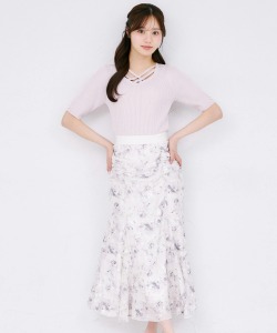 フラワープリントストレッチレースギャザーマーメイドスカート 4月21日(火)再販決定☆ tocco closet(トッコクローゼット)