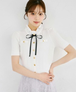 リボン&フリル付きミニケーブルリブニットカーディガン  6月8日(月)オフィシャルサイト限定再販☆tocco closet(トッコクローゼット)※少量の在庫確保による再販売の為、交換は出来かねる場合がございます。予めご了承ください。