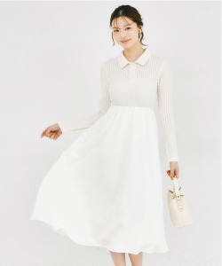 ウエストリボン付きポロニットドッキングワンピース  tocco closet(トッコクローゼット) ＊スペシャルプライス品につき返品/キャンセル/配送日指定不可/ラッピング不可/少量在庫のセールの為交換は出来かねる場合がございます。