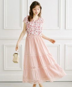 レース切り替えコットンティアードスカート tocco closet(トッコクローゼット)