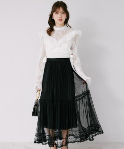 裾レースアコーディオンプリーツチュールスカート tocco closet(トッコクローゼット)※オフィシャルサイト限定