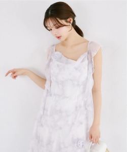 フラワーモチーフ付きラッフル水彩プリントワンピース   tocco closet(トッコクローゼット)