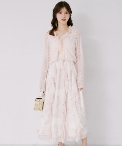 フリルカーディガン×水彩フラワーラッフルワンピースセット tocco closet(トッコクローゼット)