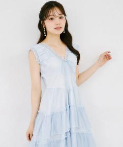 リボン付きメニーフリルティアードワンピース tocco closet(トッコクローゼット)