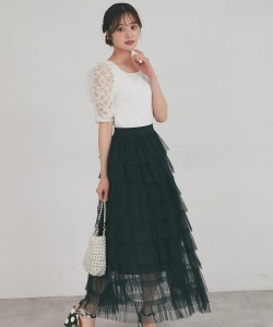 きらきらストーン付きメニーティアードフリルチュールスカート tocco closet(トッコクローゼット)