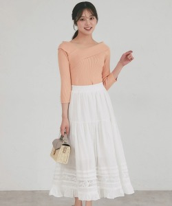 コットンライクレース切り替えティアードタックスカート tocco closet(トッコクローゼット)