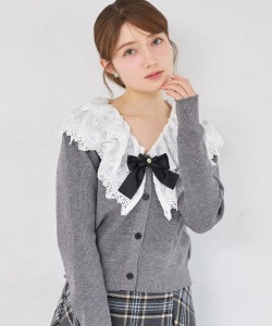 リボンモチーフ付きレースカラーニットカーディガンtocco closet(トッコクローゼット)