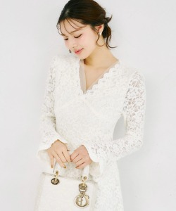 スカラップＶネックフラワーレースワンピース tocco closet(トッコクローゼット)※オフィシャルサイト限定