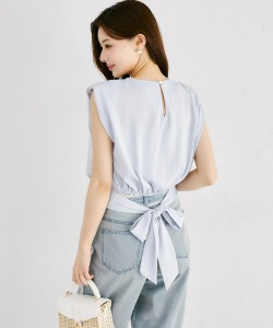 ウエスト後ろリボン付きフレンチスリーブブラウス tocco closet(トッコクローゼット)※オフィシャルサイト限定