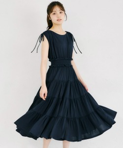 リボンドロストショルダーウエストシャーリングティアードカットワンピース tocco closet(トッコクローゼット)　