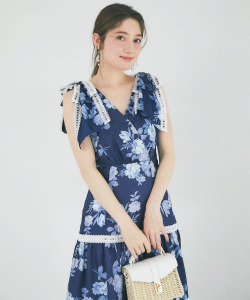 ５秒で仕上がる夏の主役服♪肩リボン付きハシゴレースティアード切り替えカシュクールワンピース tocco closet(トッコクローゼット)《FlowerCollection》《SummerVacationStyle》※森香澄さんはピンク着用