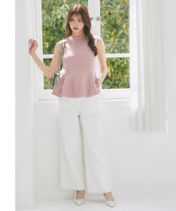 【Ｓ・Ｍサイズ展開】レースラインストレートデニムパンツ tocco closet(トッコクローゼット)《SummerVacationStyle》《DenimCollection》※鈴木ゆうかさんはホワイト、川村結衣さんはサックス着用