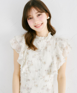 シアージャガード×フラワープリントラッフルフリルバックレースアップワンピース tocco closet(トッコクローゼット)