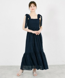 肩リボン付きレースシャーリングワンピース  7月20日(月)再販決定☆ tocco closet(トッコクローゼット) ※少量の在庫確保による再販売の為、交換は出来かねる場合がございます。
