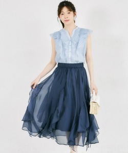 ラッフルフリル切り替えシアースカート tocco closet(トッコクローゼット) ※ピンクはオフィシャルサイト限定販売