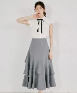 バックレースアップアシメ切り替えティアードフレアスカート tocco closet(トッコクローゼット)