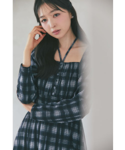 9/12販売予定！入荷連絡受付中☆ネックリボン付きシアーチュールチェック裾フリルワンピース※上西星来さんはブラック着用