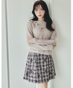 10/3販売予定！入荷連絡受付中☆チェック×チェリーフロッキーミックスボックスプリーツミニスカート※野口衣織さんはブラウン着用