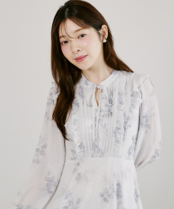 10月販売予定！入荷連絡受付中☆リボン付きピンタックフリルフラワープリントワンピース《ShaggyFurCollection》