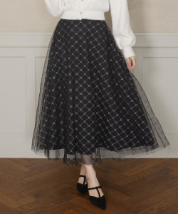 10月販売予定！入荷連絡受付中☆ラメフラワーチェックチュールフレアスカート《ShaggyFurCollection》