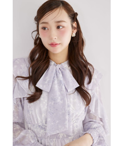 10月下旬販売予定！入荷連絡受付中☆ボウタイリボン付きウエストシャーリングフラワーリボン柄ワンピース《RibbonCollection》