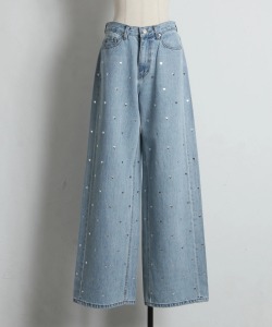 ハートモチーフ付きデニムワイドパンツ tocco closet(トッコクローゼット)※オフィシャルサイト限定※セレクトアイテム