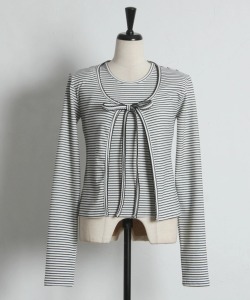 ノースリーブトップス×リボン付きカーディガンのボーダーアンサンブル  tocco closet(トッコクローゼット)　※オフィシャルサイト限定 ※セレクトアイテム