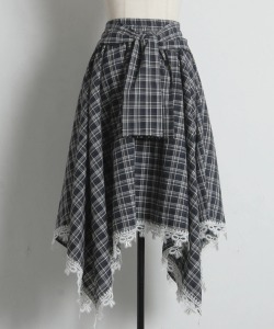 裾リボンレース装飾チェックイレヘムスカート tocco closet(トッコクローゼット)※オフィシャルサイト限定※セレクトアイテム