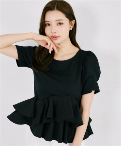 ＵＶカット＆接触冷感＆速乾♪楽して綺麗が叶う異素材アシメフリルリブカットプルオーバー tocco closet(トッコクローゼット)
