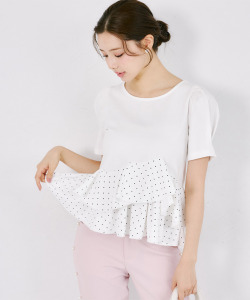 ＵＶカット＆接触冷感＆速乾♪楽して綺麗が叶う異素材アシメフリルリブカットプルオーバー tocco closet(トッコクローゼット)