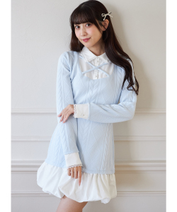 レース装飾シャツドッキングバルーンワンピース   Suyunn(スユン)  ＊スペシャルプライス品につき返品/キャンセル/配送日指定不可/ラッピング不可/少量在庫のセールの為交換は出来かねる場合がございます。
