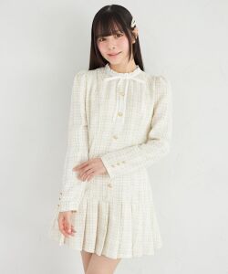ローズリボン＆フリル付きラメツイードワンピース Suyunn(スユン)  ＊スペシャルプライス品につき返品/キャンセル/配送日指定不可/ラッピング不可/少量在庫のセールの為交換は出来かねる場合がございます。