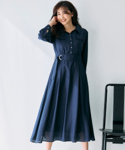 ベルト付きスキッパーシアーシャツワンピース tocco closet(トッコクローゼット)　 《tocco closet luxe》※有村実樹さんはネイビー着用