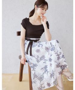 7月下旬販売予定！入荷連絡受付中☆アシメリブニットドッキングリリーフラワープリントワンピース《tocco closet luxe》《SummerOnepieceCollection》