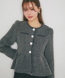 ビジュー釦レースラインペプラムツイードジャケット tocco closet(トッコクローゼット)
