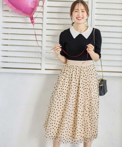 フロッキーハートチュールフレアスカート8月21日(月)再販決定☆【afellow アフェロー】 tocco closet(トッコクローゼット)≪HEART COLLECTION≫