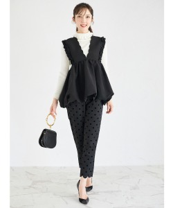 ポケット付きスカラップフロッキードットパンツ 12月30日(月)オフィシャルサイト限定再販☆【ajelia アジェリア】 tocco closet(トッコクローゼット)※少量の在庫確保による再販売の為、交換は出来かねる場合がございます。予めご了承ください。