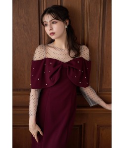 フロッキードットチュール切り替え２ＷＡＹリボンオフショル風マーメイドワンピース  1月28日(火)オフィシャルサイト限定再販☆【aleeda アリーダ】※少量の在庫確保による再販売の為、交換は出来かねる場合がございます。予めご了承ください。
