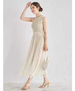 リブニット×チュールドッキングノースリーブワンピース【aurela オレーラ】 tocco closet(トッコクローゼット)　＊スペシャルプライス品につき返品/キャンセル/配送日指定不可/ラッピング不可/少量在庫のセールの為交換は出来かねる場合がございます。