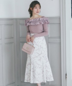 バックレースアップリボンプリントマーメイドスカート   8月11日(月)オフィシャルサイト限定ピンク再販☆【bellina ベリーナ】《RibbonCollection》※少量の在庫確保による再販売の為、交換は出来かねる場合がございます。予めご了承ください。