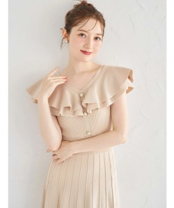 パール飾り釦付きラッフルフリルリブニットワンピース【berian ベリアン】tocco closet(トッコクローゼット)《ReStockItem》